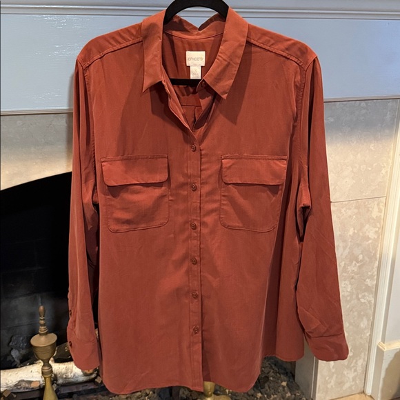 Chico’s brown long sleeve modal button front top size XL - Picture 1 of 5